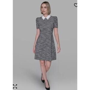 Karl Lagerfeld Paris Tweed Dress Size 10 NWT Pearl Collar A-Line Short Sleeve